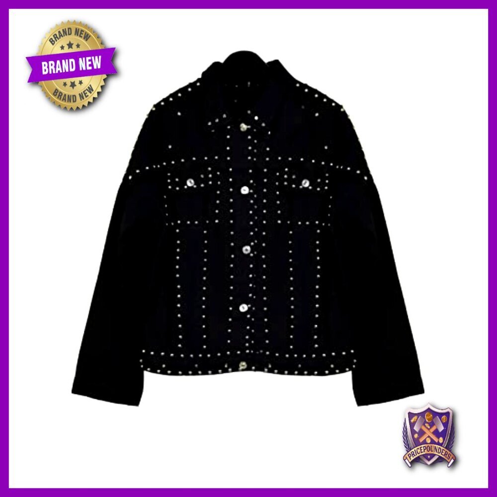 Studded Denim Jacket Western Style Long Sleeve Loose Fit Y2K Chic - Picture 6 of 6